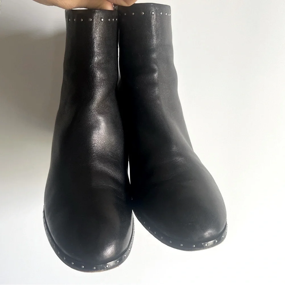Rag & Bone Willow Studded Black Leather Ankle Boot Size 40
